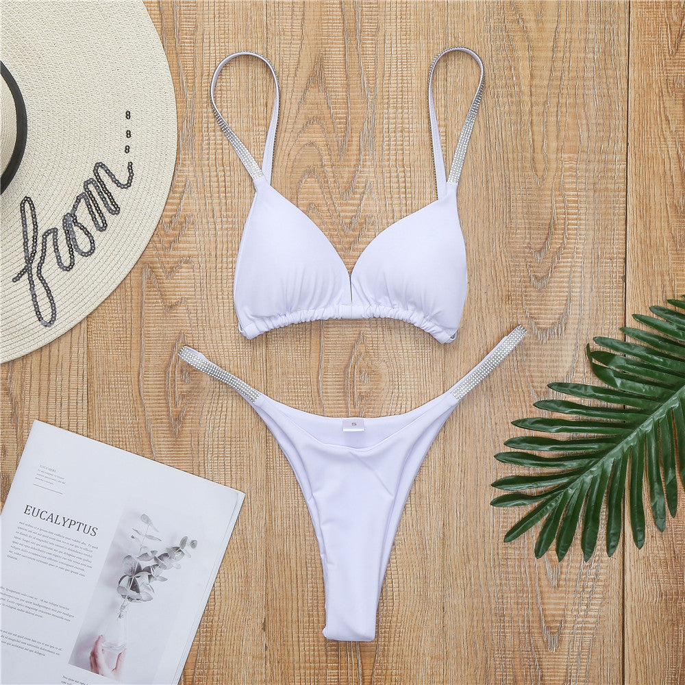 Damen Sportliches Triangel-Bikini-Set mit glamourösen Strassdetails EB