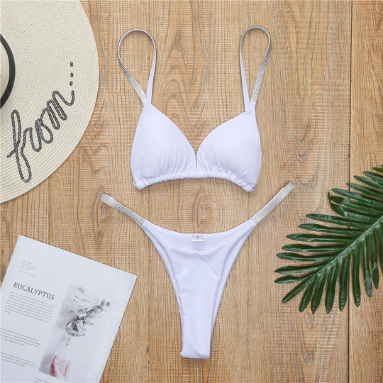 Damen Sportliches Triangel-Bikini-Set mit glamourösen Strassdetails EB