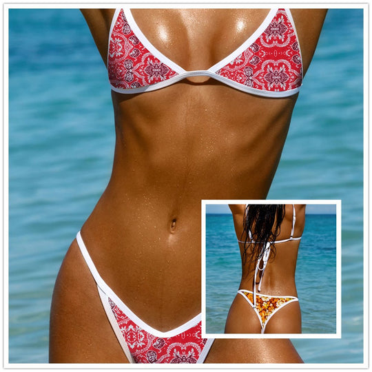 Damen Triangel-Bikini mit floralem Design und schmalen Trägern EB
