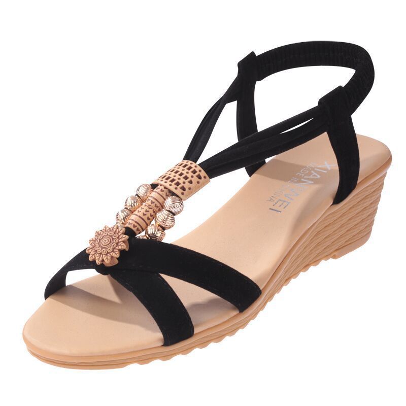 Damen Wedge-Sandalen mit stilvollem Schmuck-Detail und rutschfester Sohle EB
