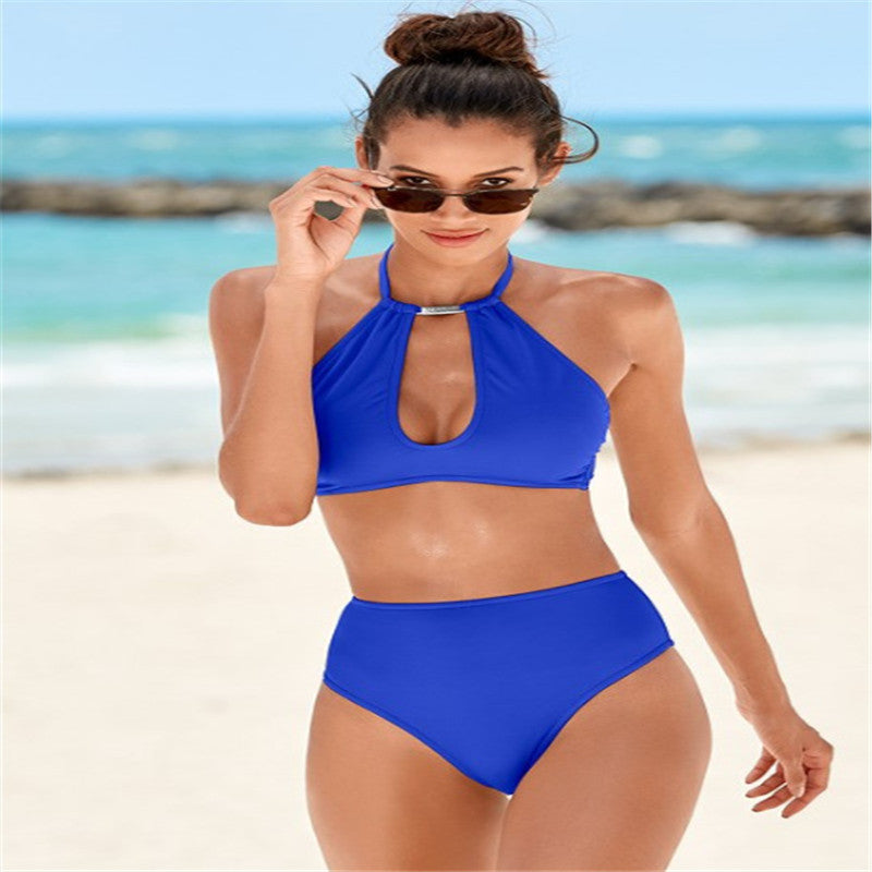 Damen Hochgeschnittener Bikini mit elegantem Halter-Design EB