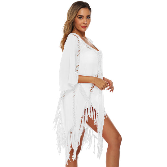 Damen eleganter Häkel-Strandüberwurf mit Fransen EB