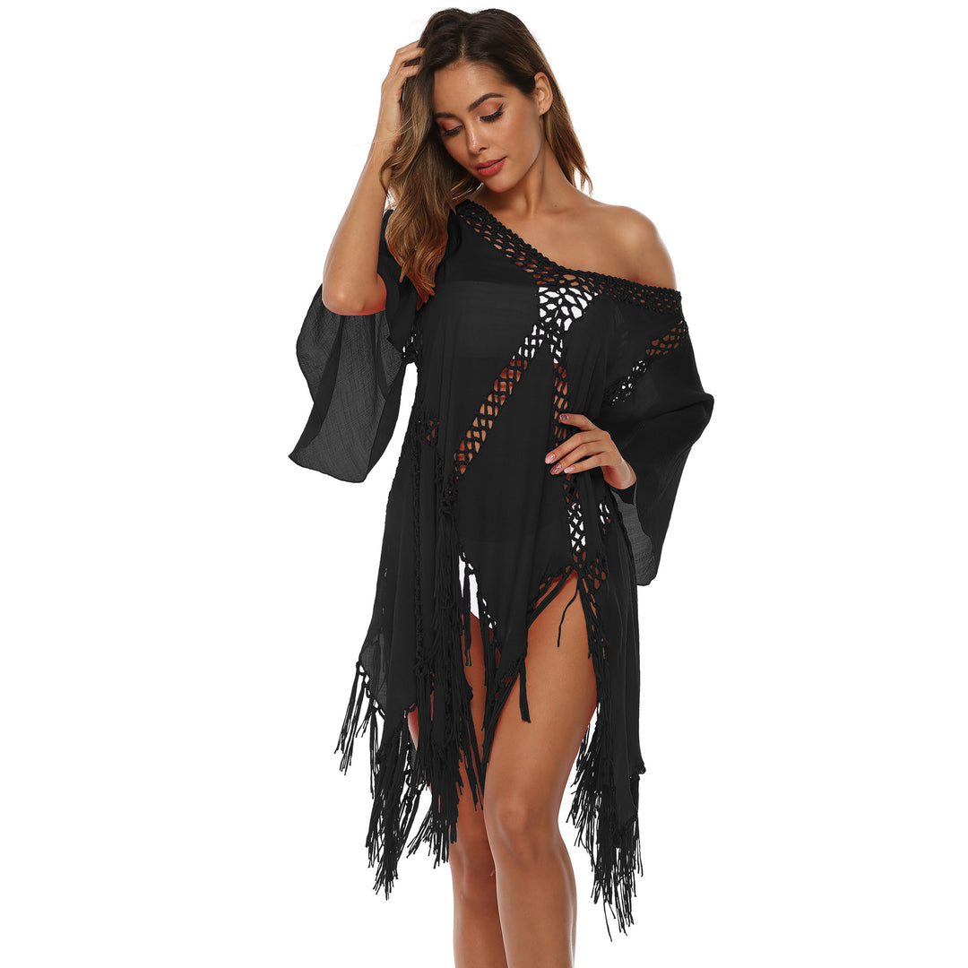 Damen eleganter Häkel-Strandüberwurf mit Fransen EB