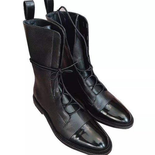 Damen nan elegante Schnür-Boots mit Kappenzehen, verziertem Schnürdetail und praktischen Zugschlaufen EB