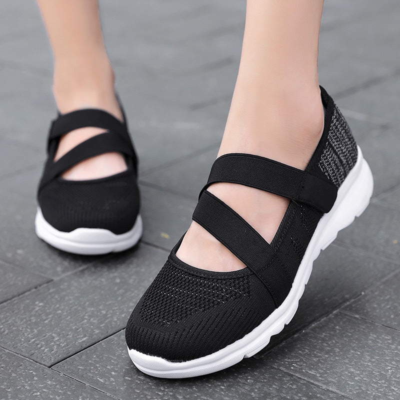 Damen Sportliche Slip-On Ballerinas mit elastischem Riemen EB