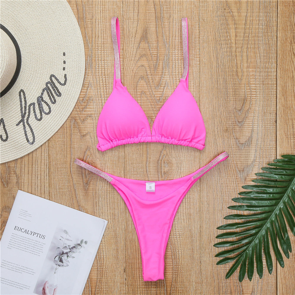 Damen Sportliches Triangel-Bikini-Set mit glamourösen Strassdetails EB