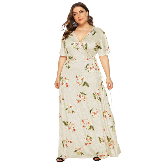 Damen Maxi-Kleid mit eleganten Flügelärmeln und tiefem V-Ausschnitt EB