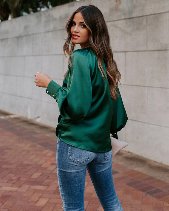 Damen Satinbluse mit voluminösen Ärmeln und elegantem Schnitt EB