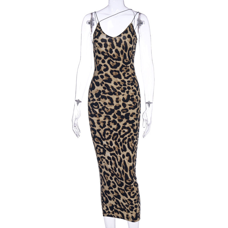 Damen Leopardenmuster Maxikleid EB