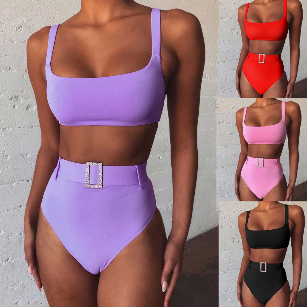 Damen Hoch tailliertes Bikini-Set mit funkelndem Gürtel EB