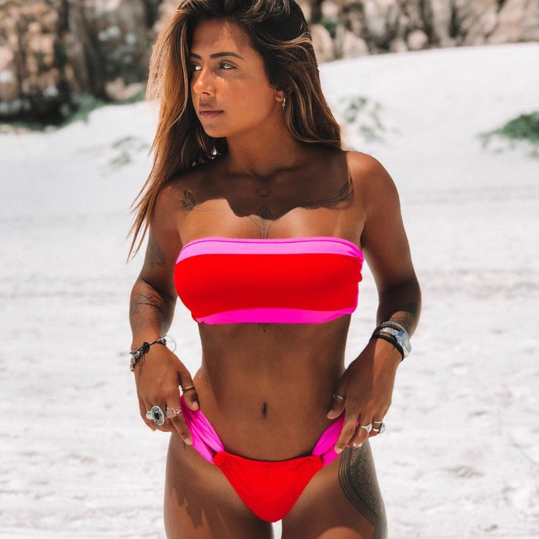 Damen Bandeau-Bikini mit kontrastrierenden Farben EB