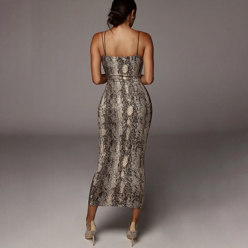 Damen Leopardenmuster Maxikleid EB