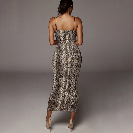 Damen Leopardenmuster Maxikleid EB