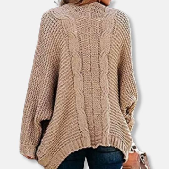 EB | Woll Übergroßer Cardigan Gerippter Offener Fronttaschen Cardigan