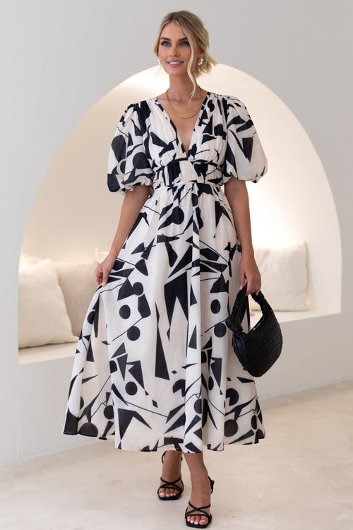 EB | Real Love Print Puffärmel Maxi Kleid