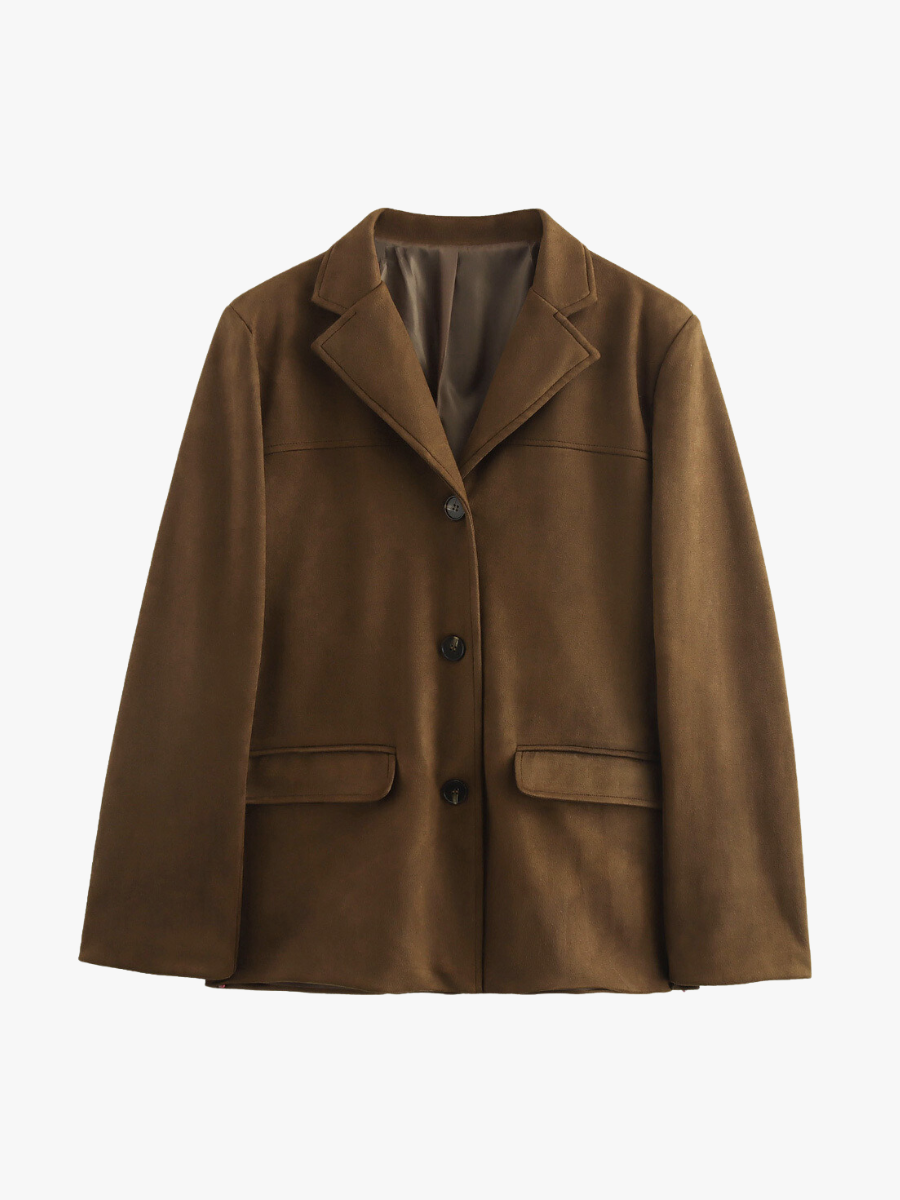 EB | Klassischer Blazer Aus Wildleder Imitat Braun