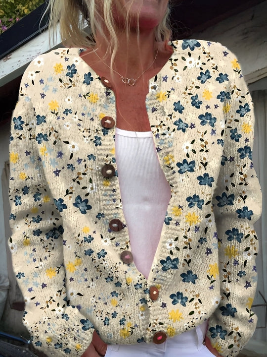 EB | Stilvolle Strickjacke mit Blumenmuster für Frauen
