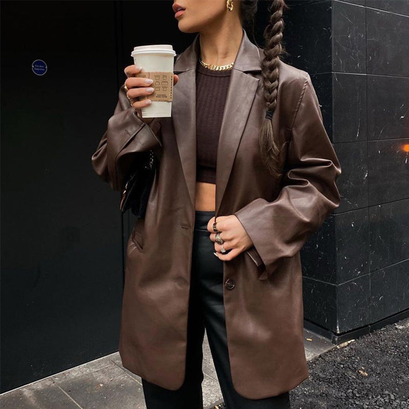 EB | Vintage Blazer mit Lederlook für Damen