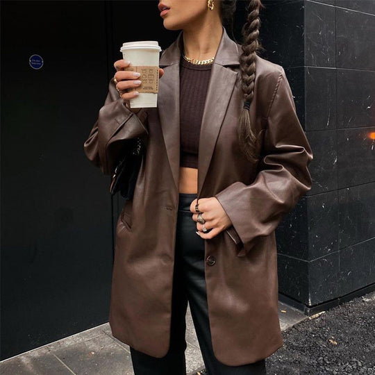 EB | Vintage Blazer mit Lederlook für Damen