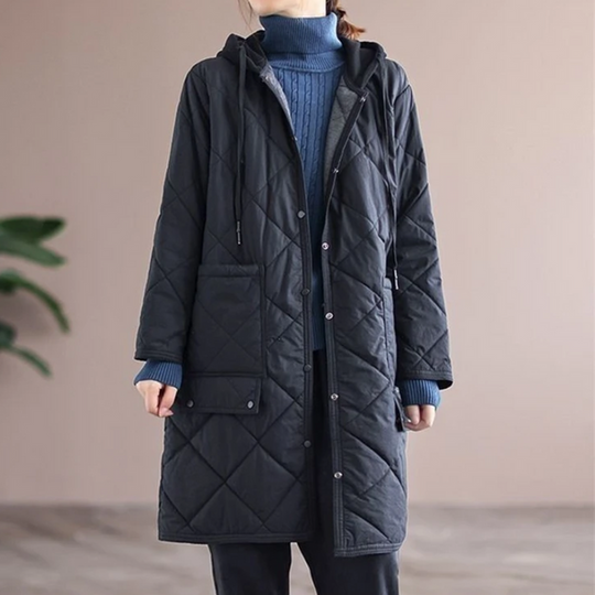 EB | Modern langer einfarbiger gepolsterter Mantel mit Knöpfen Ideal für Herbst/Winter