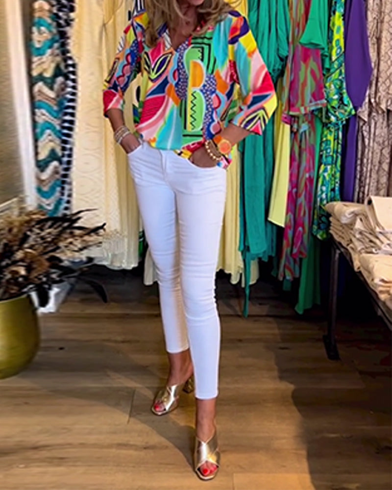 EB | Bunte Langärmlige Bluse mit Print
