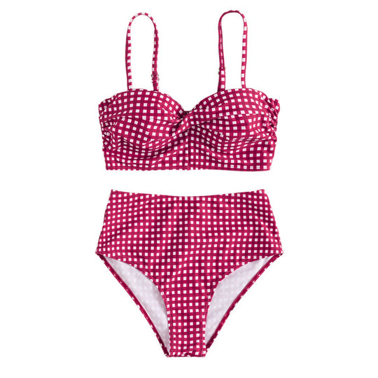 EB | Sexy karierter geteilter Bikini mit hoher Taille