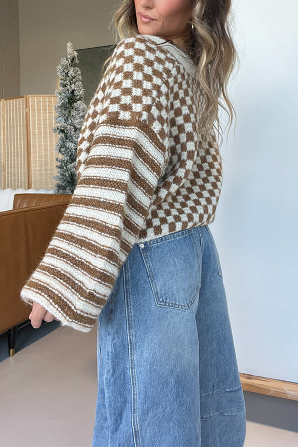 EB | Gemütliche, Leichte Strickjacke mit Einem Karierten Muster