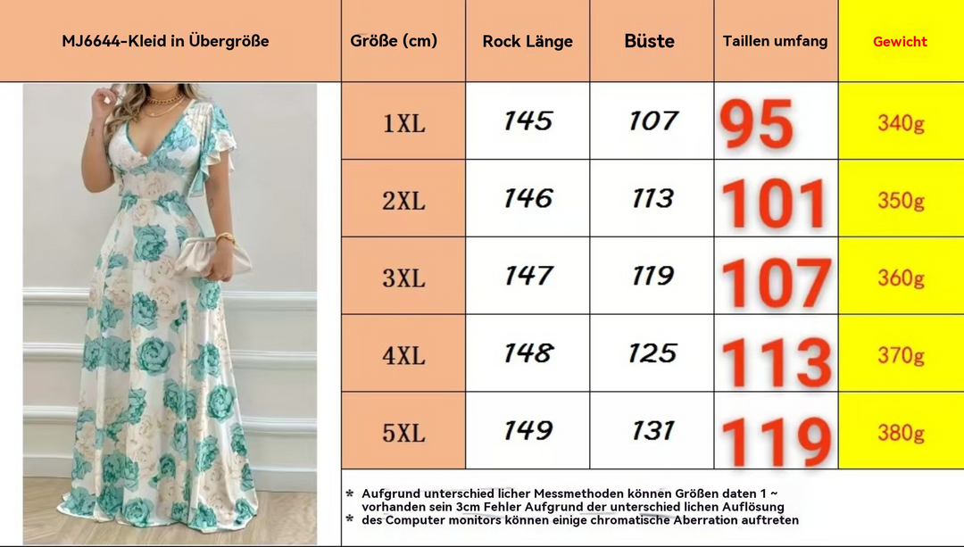 EB | V-Ausschnitt Temperament elegant große Größe gedruckt Kleid