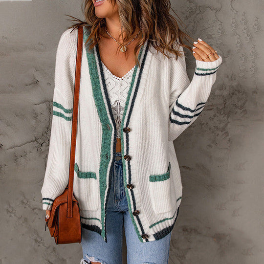 EB | Gestreifte Strick-Strickjacke mit Modernem Muster