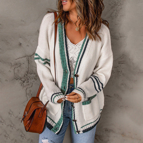 EB | Gestreifter Cardigan mit Knöpfen Polyester Lässig, Stilvoll