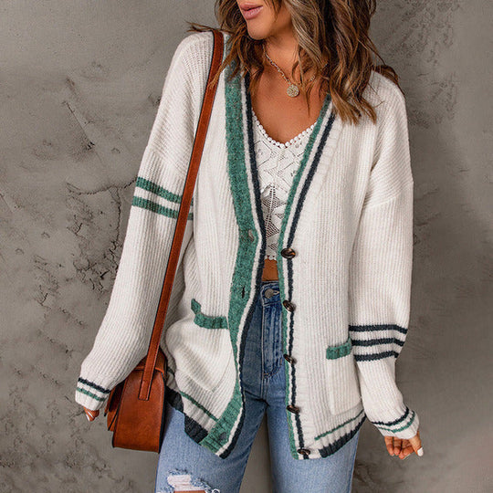 EB | Gestreifte Strick-Strickjacke mit Modernem Muster
