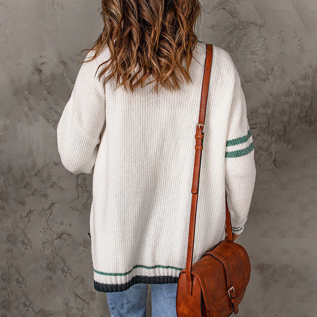 EB | Gestreifter Cardigan mit Knöpfen Polyester Lässig, Stilvoll