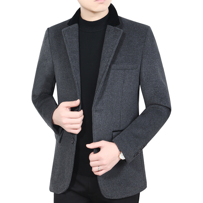 Herren Elegantes Wollmix-Sakko mit Samtkragen und taillierter Passform EB