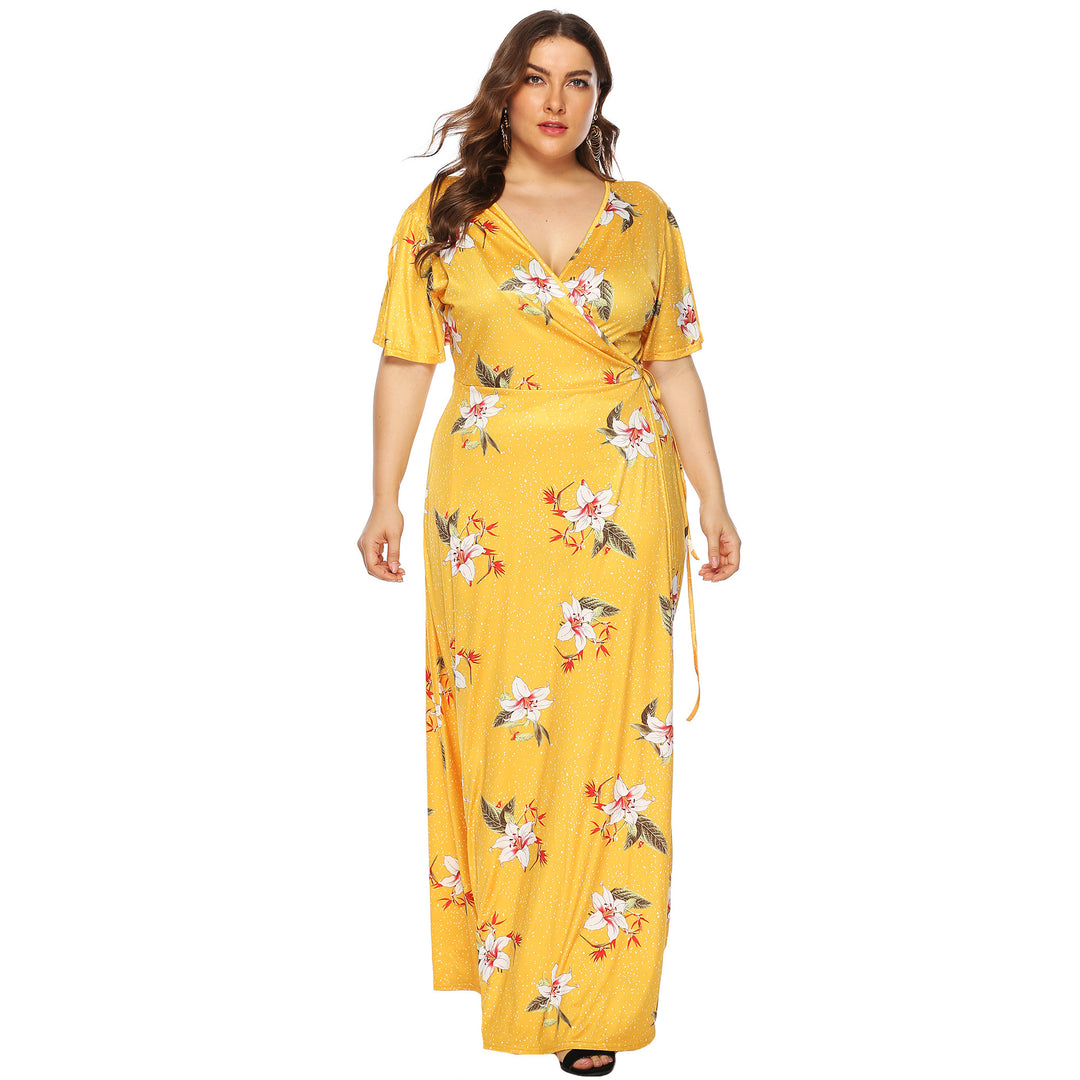 Damen Maxi-Kleid mit eleganten Flügelärmeln und tiefem V-Ausschnitt EB