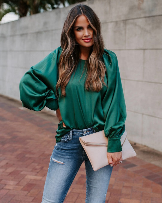 Damen Satinbluse mit voluminösen Ärmeln und elegantem Schnitt EB