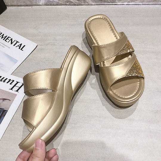 Damen Glamouröse Wedge-Pantoletten mit schimmerndem Glitzer EB