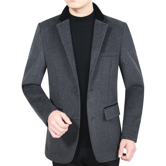 Herren Elegantes Wollmix-Sakko mit Samtkragen und taillierter Passform EB