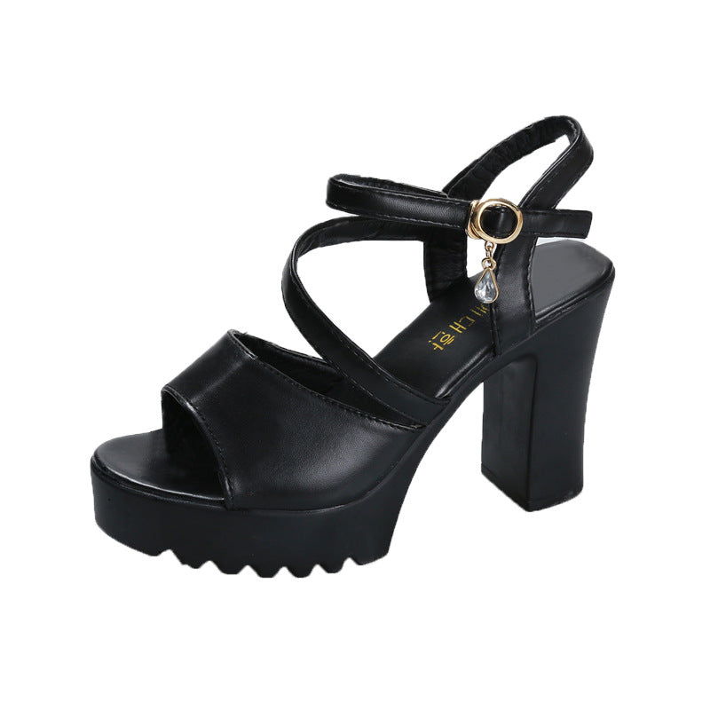Damen Plateau-Sandalen mit dekorativen Riemen und stabiler Sohle EB