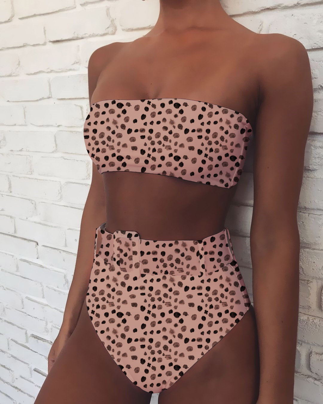 Damen Hoch tailliertes Bikini-Set mit bandeau Oberteil EB