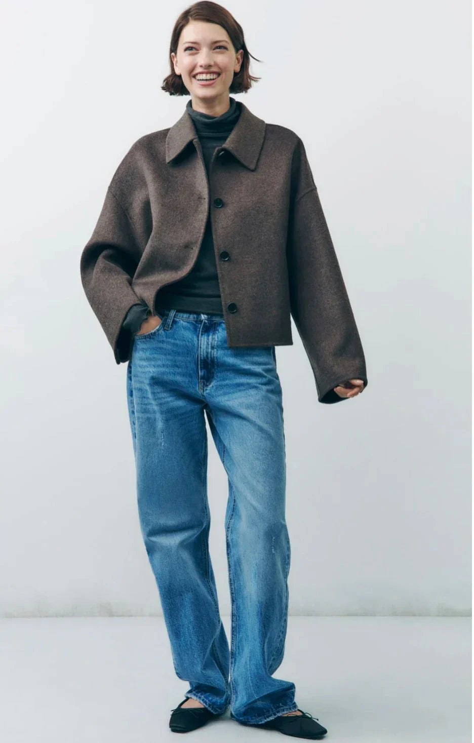 EB | braune oversized Jacke mit Reverskragen und Knöpfen