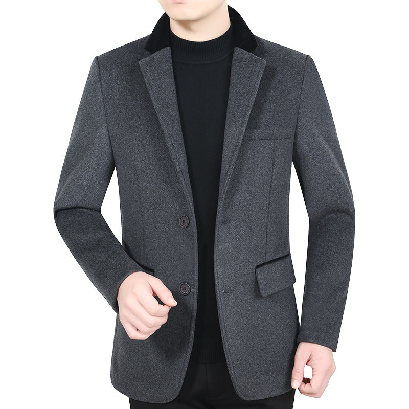 Herren Elegantes Wollmix-Sakko mit Samtkragen und taillierter Passform EB