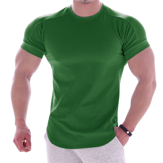 Herren nan körperbetontes Kurzarmshirt aus Baumwoll-Elastan-Mix mit Rundhalsausschnitt und abgerundetem Saum EB