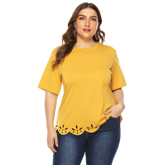 Damen lässiges T-Shirt mit kreativem Lochmuster EB
