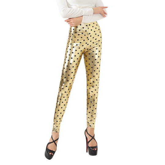 Damen Glänzende Leggings mit Sternenmuster EB