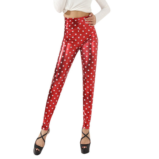 Damen Glänzende Leggings mit Sternenmuster EB