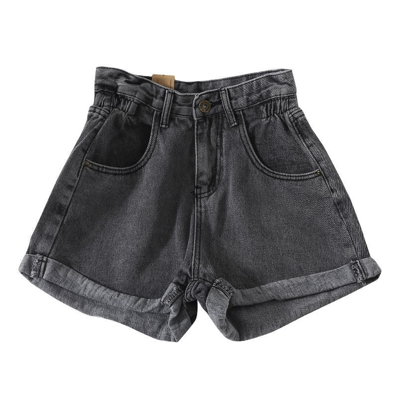 Damen High-Waist Denim-Shorts mit umschlagbarem Saum und elastischem Bund EB