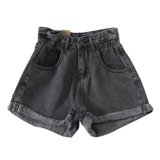 Damen High-Waist Denim-Shorts mit umschlagbarem Saum und elastischem Bund EB