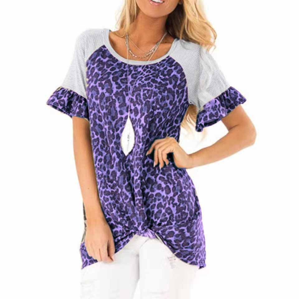 Damen modisches T-Shirt mit tierischem Muster und raffinierten Rüschendetails EB