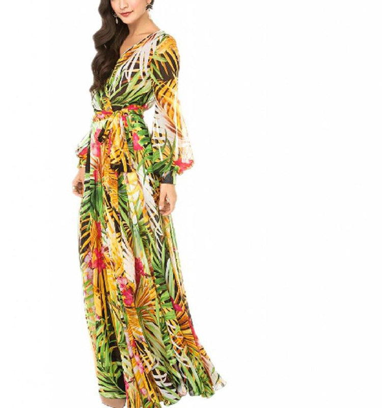 Damen Maxi-Kleid mit floralem Print und voluminösen Ärmeln EB