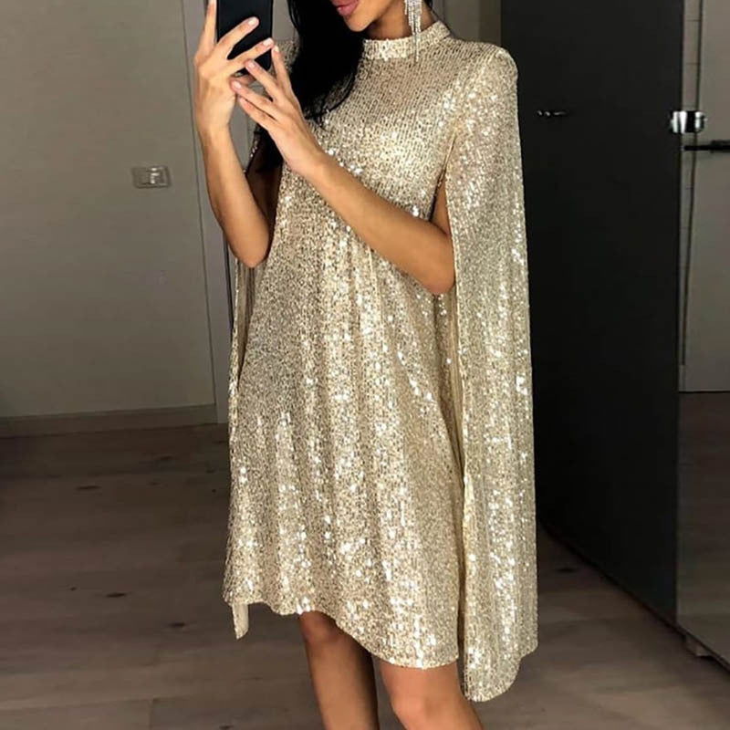 Damen Pailletten-Kleid mit funkelndem Cape-Design und elegantem Schnitt EB